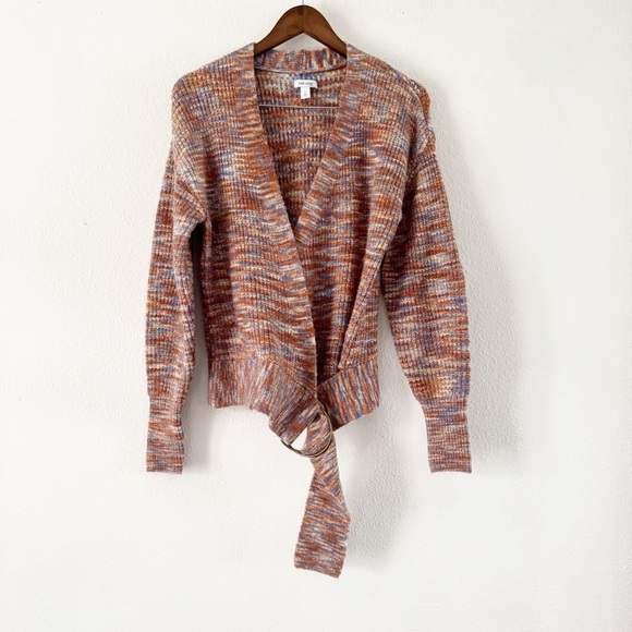 NINE WEST Oversized Wrap Sweater Small Belted Knit Coastal Boho Chic Eclectic - Picture 2 of 16